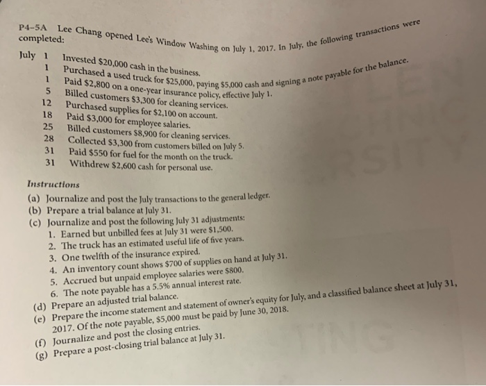  please do the complete question P4-5A Lee Chang opened Lee's Window