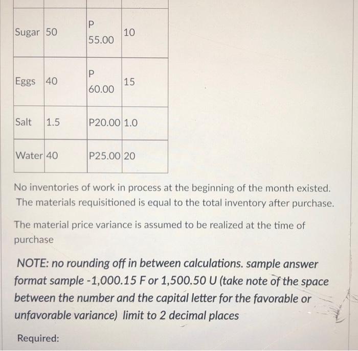 salt, water and eggs; All ingredients are inventoried per kg (for ease