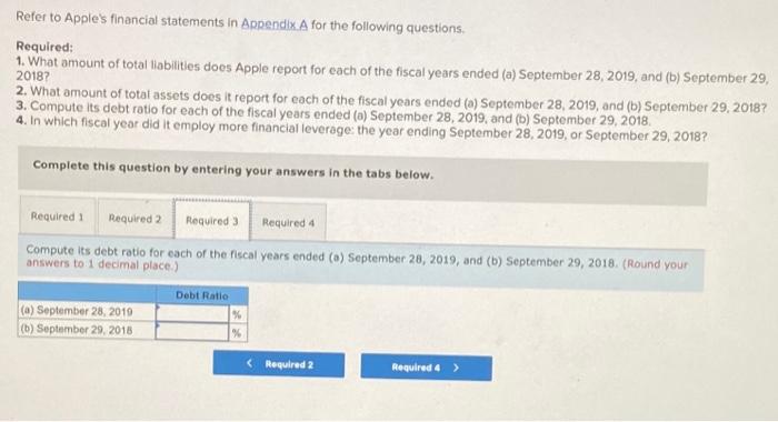 question Refer to Apple's financial statements in Appendix A for the following