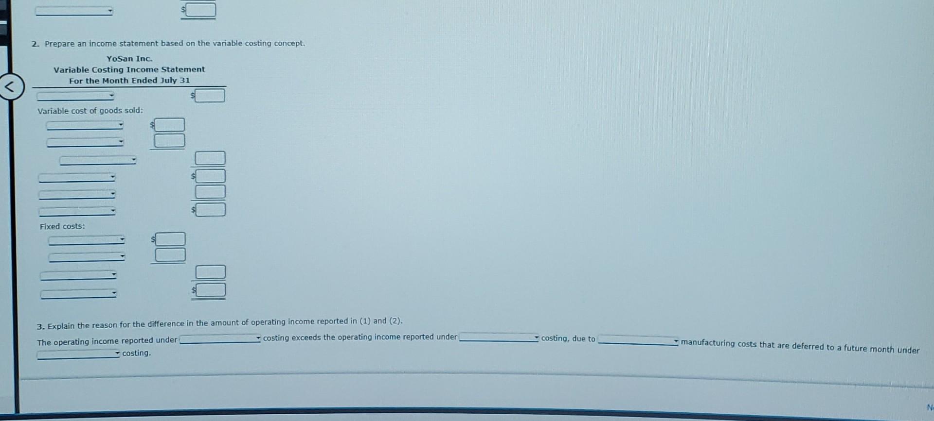 open in new tab for Full Size. Absorption and Variable Costing Income