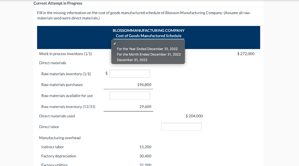  Current Attempt in Progress Fill in the missing information on the