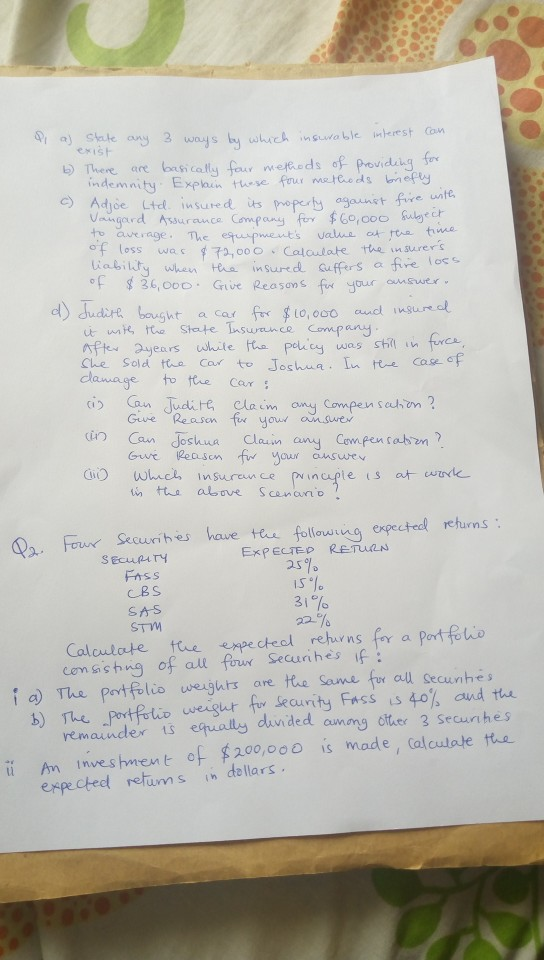 Pla) state any 3 ways by which insurable interest can exist