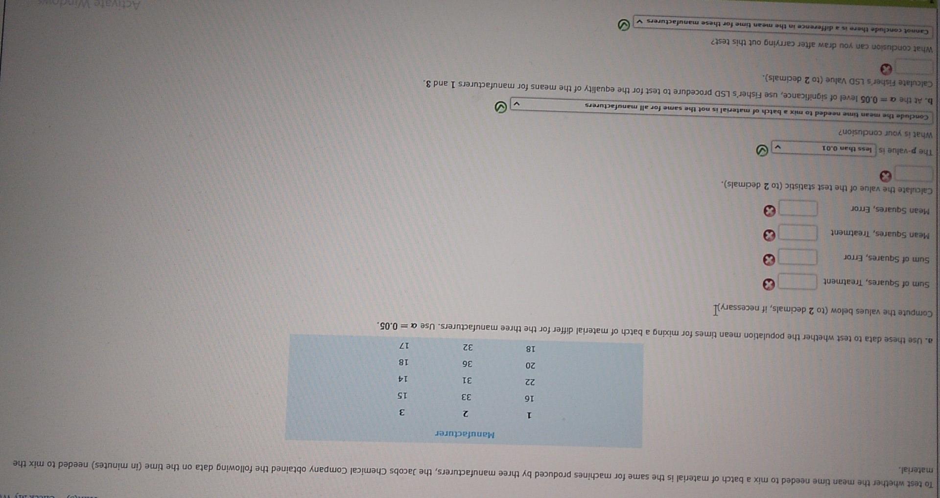 material To test whether the mean time needed to mix a
