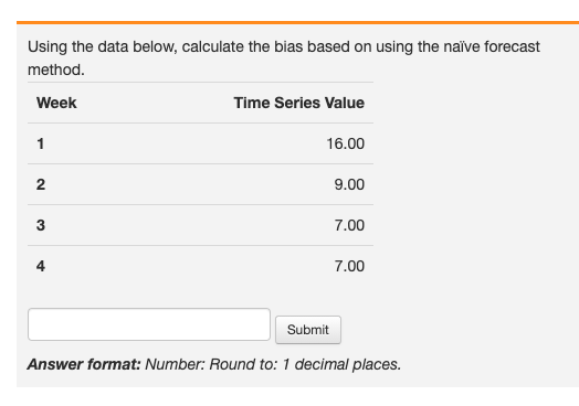  Using the data below, calculate the bias based on using the