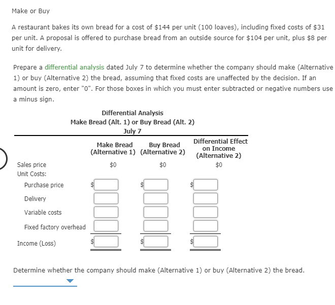  Make or Buy A restaurant bakes its own bread for a