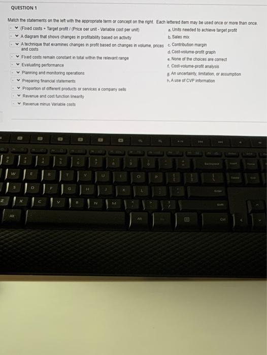  QUESTION 1 Match the statements on the left with the appropriate