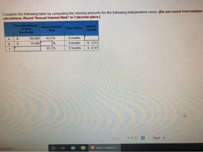  Complete the following table by computing the missing amounts for the