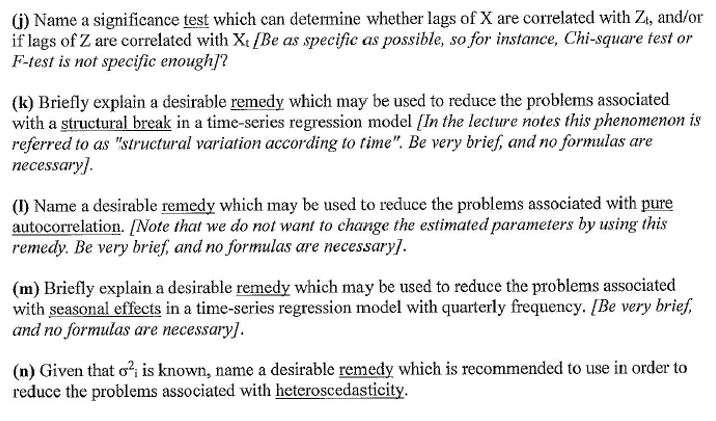  (i) Name a significance test which can determine whether lags of