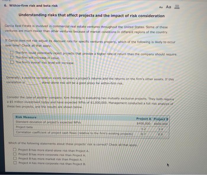  6. Within-firm risk and beta risk Aa Aa Understanding risks that