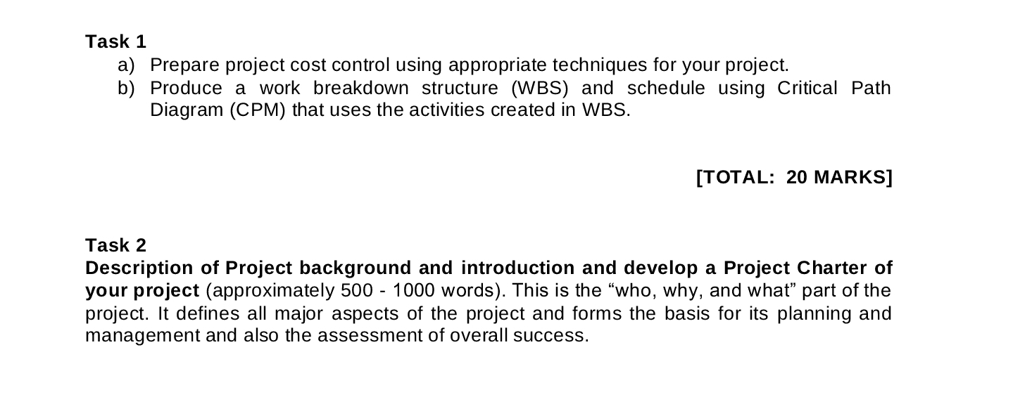 Task 1 a) Prepare project cost control using appropriate techniques for