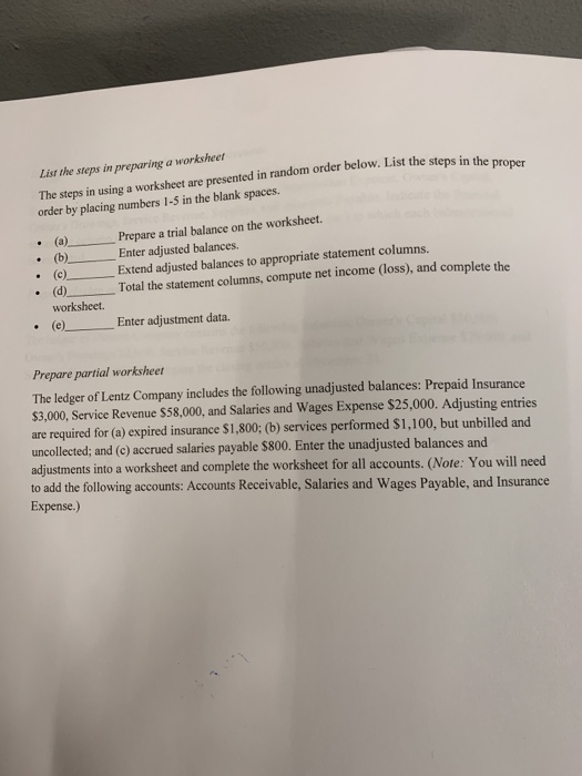  The steps in using a worksheet are presented in random order