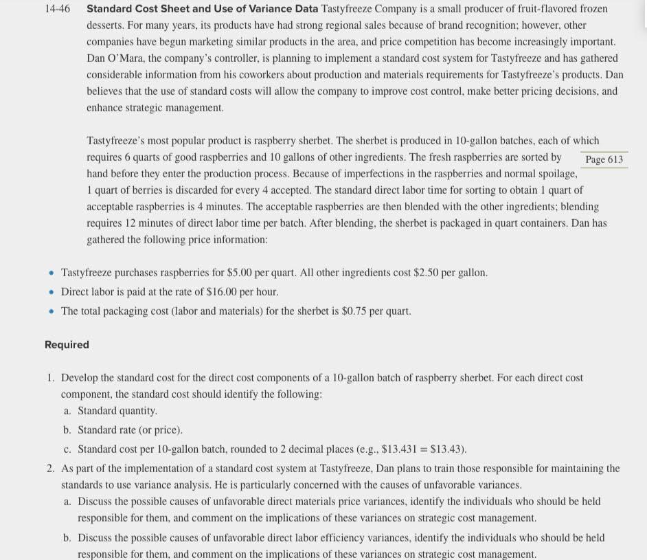  please show all calculations and explain steps 14-46 Standard Cost Sheet