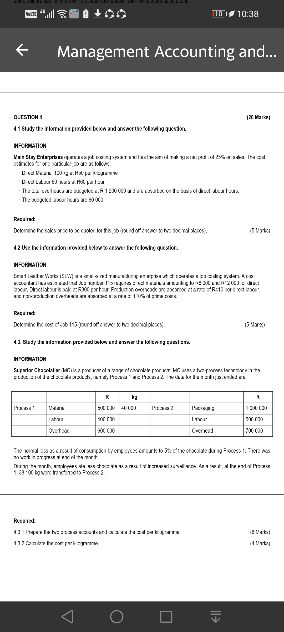  QUESTION 4 (20 Marks) 4.1 Study the information provided below and