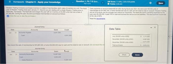 HW Score: 11.45.226 0f 20 points Pada Point 2230 Save Westem Trading