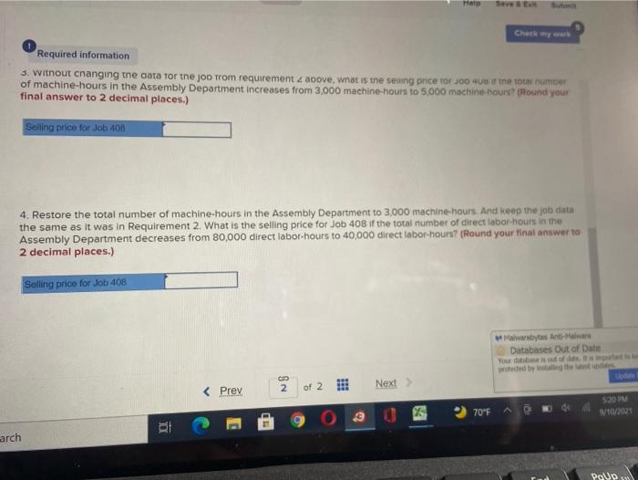 2. Change the total fixed manufacturing overhead cost for the Milling Department