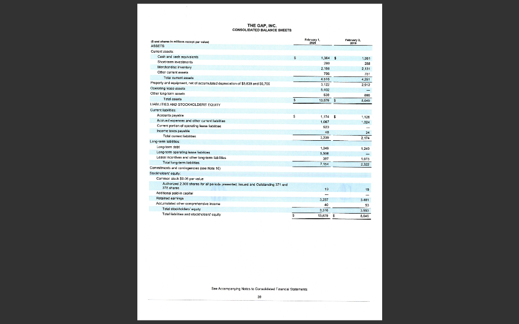 Problem 2: Financial Ratios The GAP Macys 1 Current Ratio 1.18 2