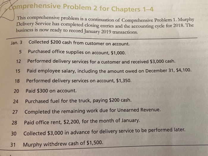 Comprehensive Problem 2 for Chapters 1-4 This comprehensive problem is a continuation