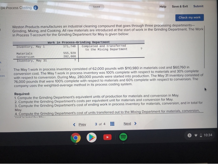  04 Process Costing Shved Help Save & Exit Submit Check my