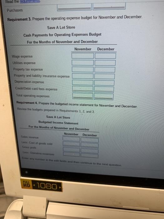 Requirements October sales are projected to be $300,000 Sales are projected to