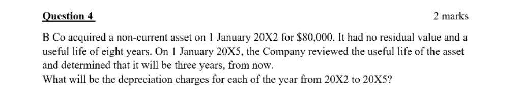  Question 4 2 marks B Co acquired a non-current asset on