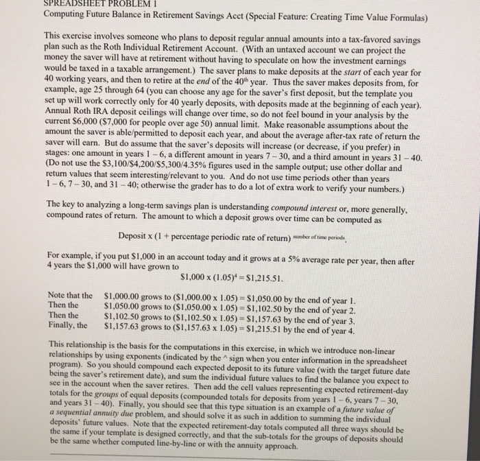  PROBLEM I Computing Future Balance in Retirement Savings Acct (Special Feature: