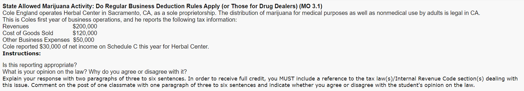 State Allowed Marijuana Activity: Do Regular Business Deduction Rules Apply (or
