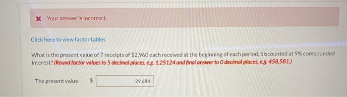  X Your answer is incorrect. Click here to view factor tables