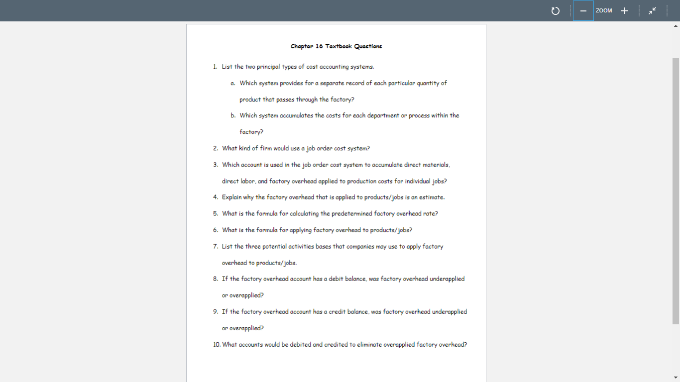 o ZOOM + Chapter 16 Textbook Questions 1. List the two