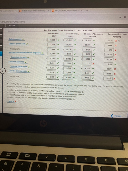 statements for Mariners Corp., including columns for the dollars and for the