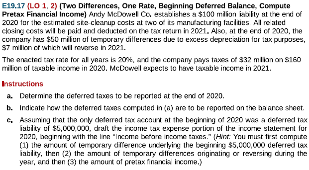  17E E19.17 (LO 1, 2) (Two Differences, One Rate, Beginning Deferred