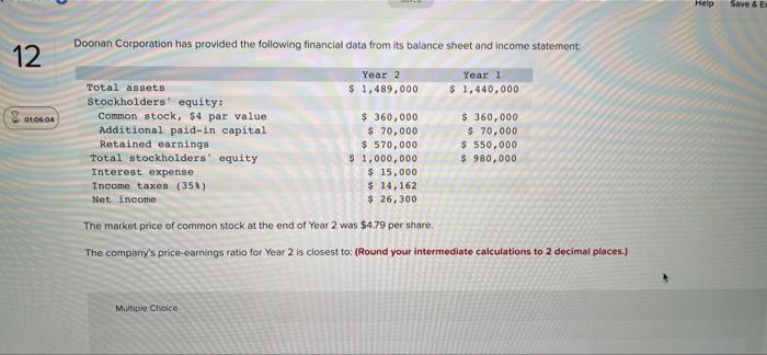  Help Save & E Doonan Corporation has provided the following financial