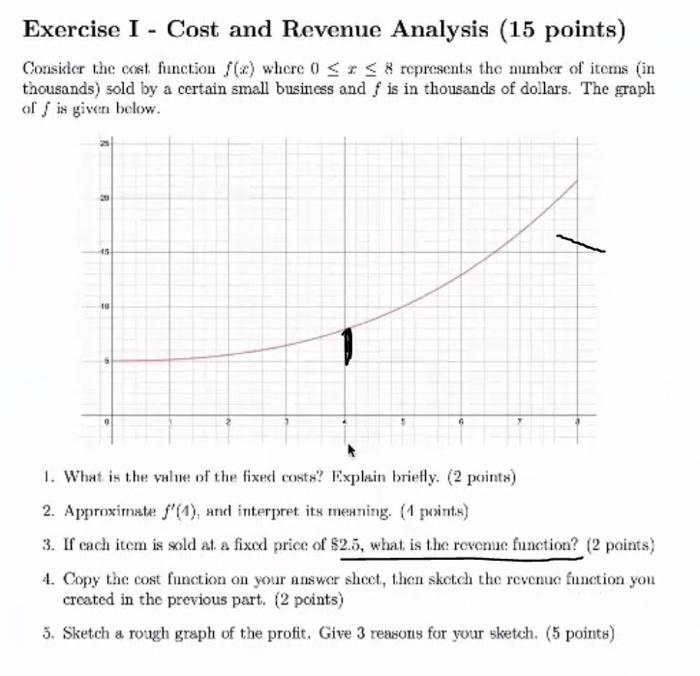 Exercise I - Cost and Revenue Analysis (15 points) Consider Lhe cest