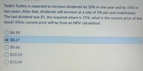  Todd's Turtles is expected to increase dividends by 20% in one