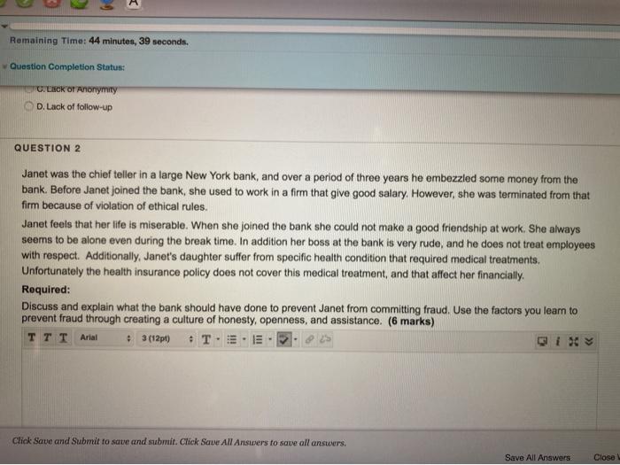  Remaining Time: 44 minutes, 39 seconds. Question Completion Status: LNCK OF