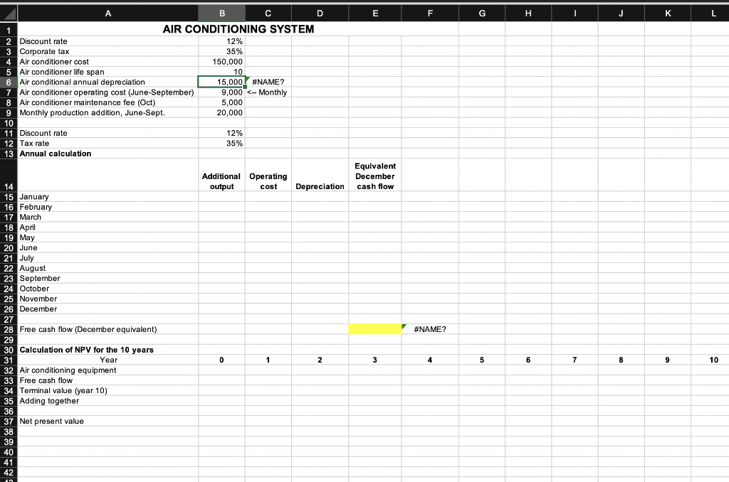 SHOW ONLY IN EXCEL. NO HARD CODED FORMULAS. You are the owner