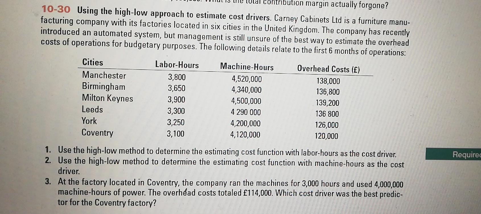  Contribution margin actually forgone? 10-30 Using the high-low approach to estimate