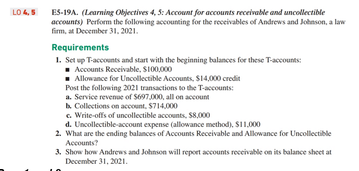  5-19 Please show all work. LO 4,5 E5-19A. (Learning Objectives 4,