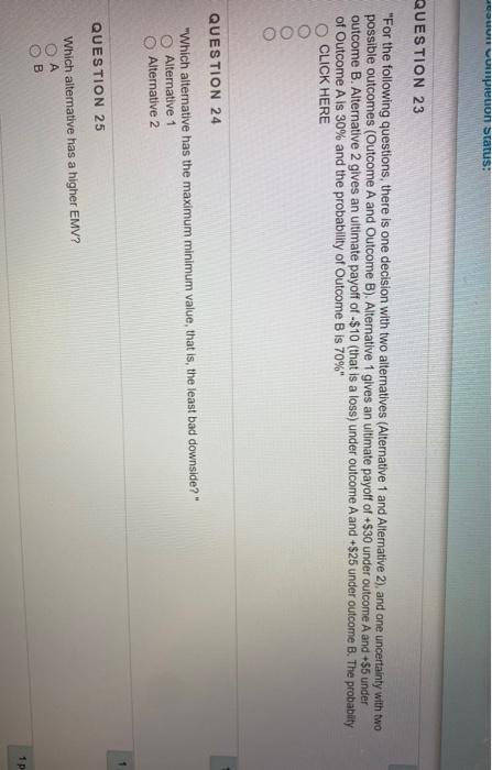 26 What is the difference between the EMV of the alternative with