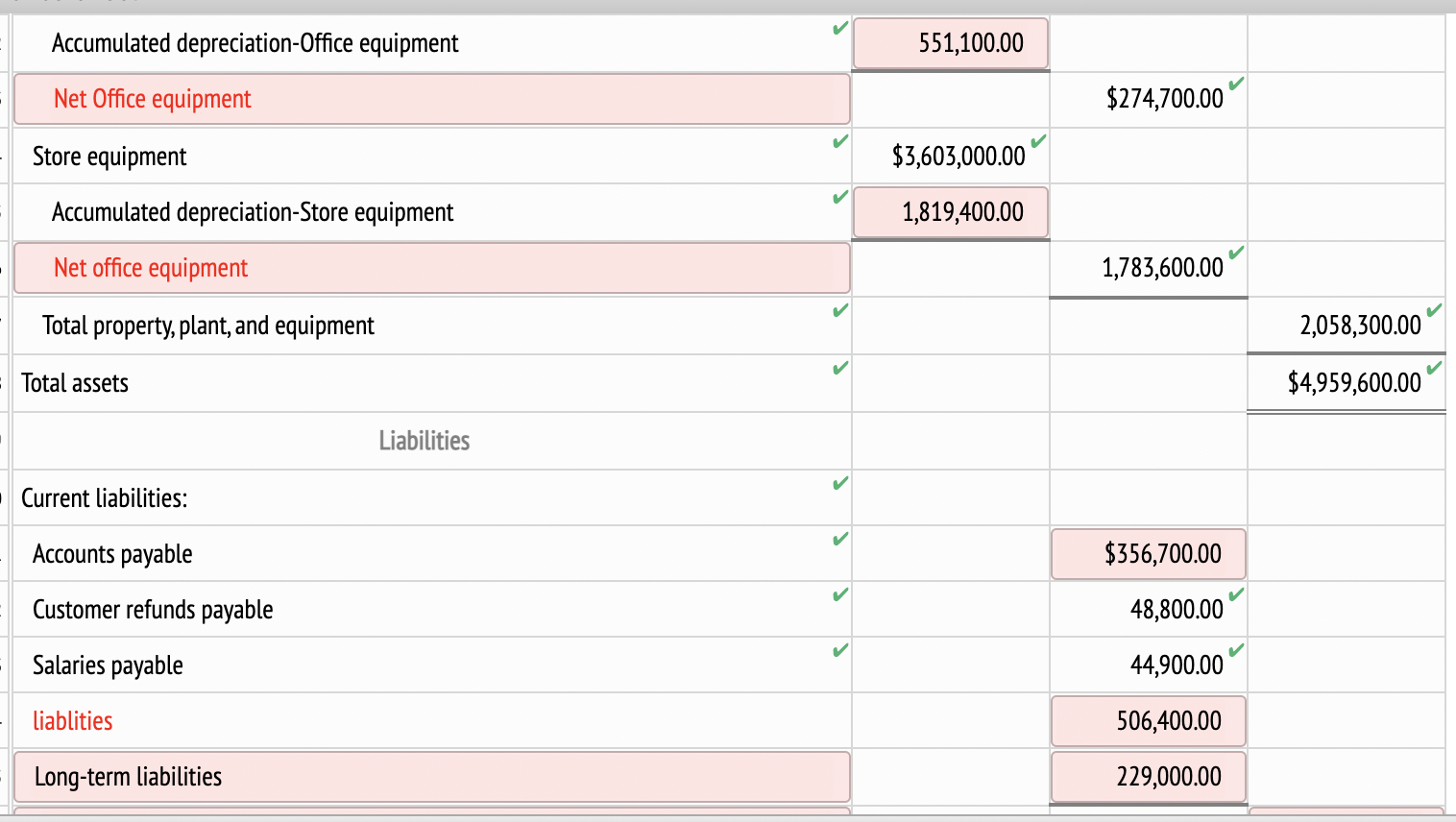 IS HIGHLIGHTED OR FILLED RED!!! THOSE ARE ALL WRONG Income Statement 1