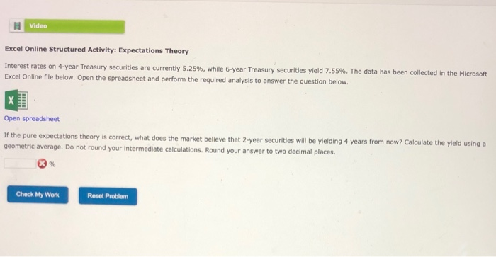  Video Excel Online Structured Activity: Expectations Theory Interest rates on 4-year
