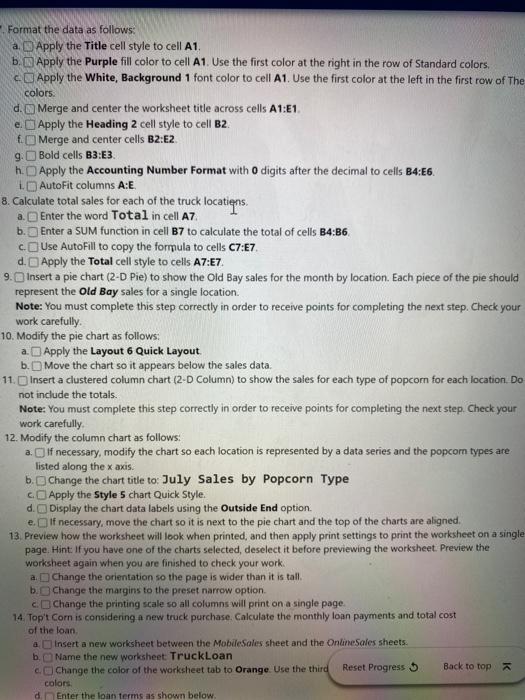  Format the data as follows: a. Apply the Title cell style