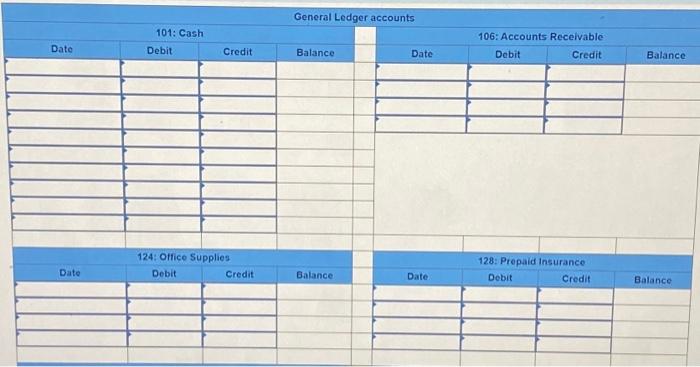 dividends The company's chart of accounts follows: 101 Cash 106 Accounts Receivable