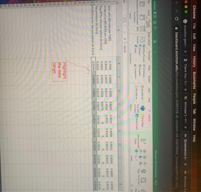 profit/loss and break-even point for a currency put option Due date: November