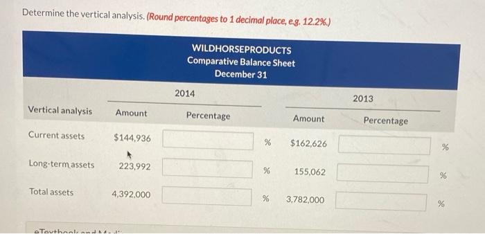 Wildhorse Products. Determine the horizontal analysis. (Round percentages to 2 decimal places,