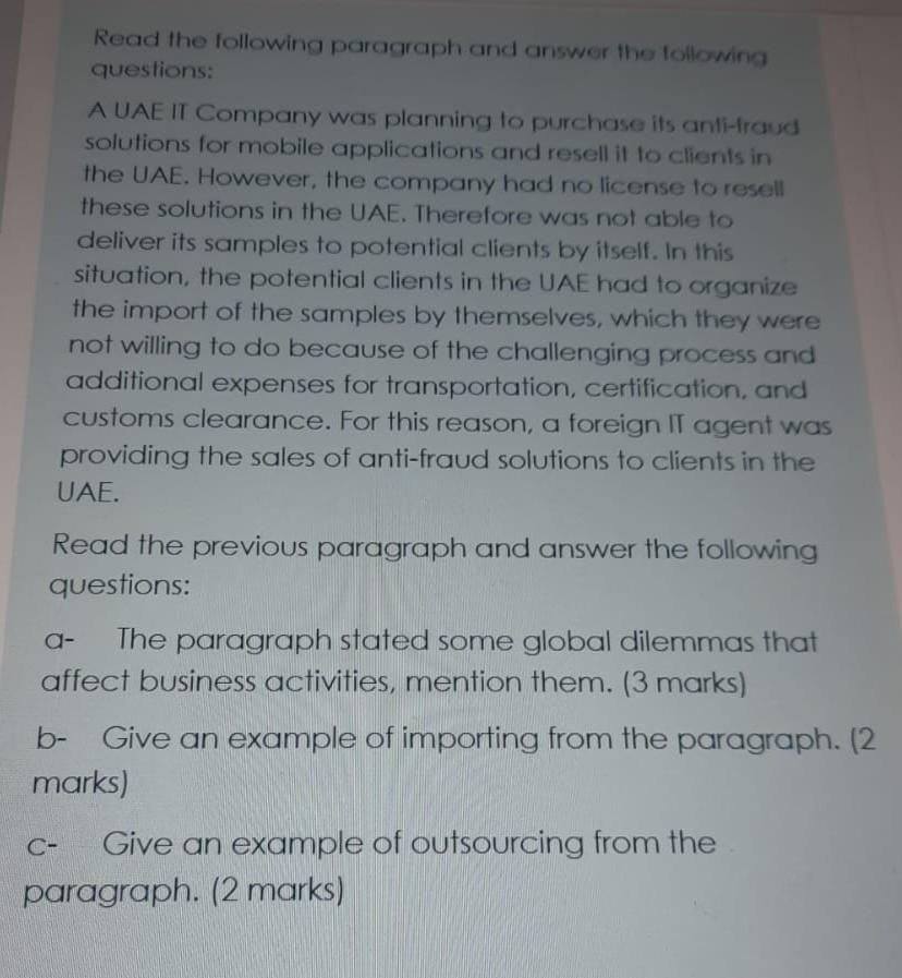 short answer please Read the following paragraph and answer the following