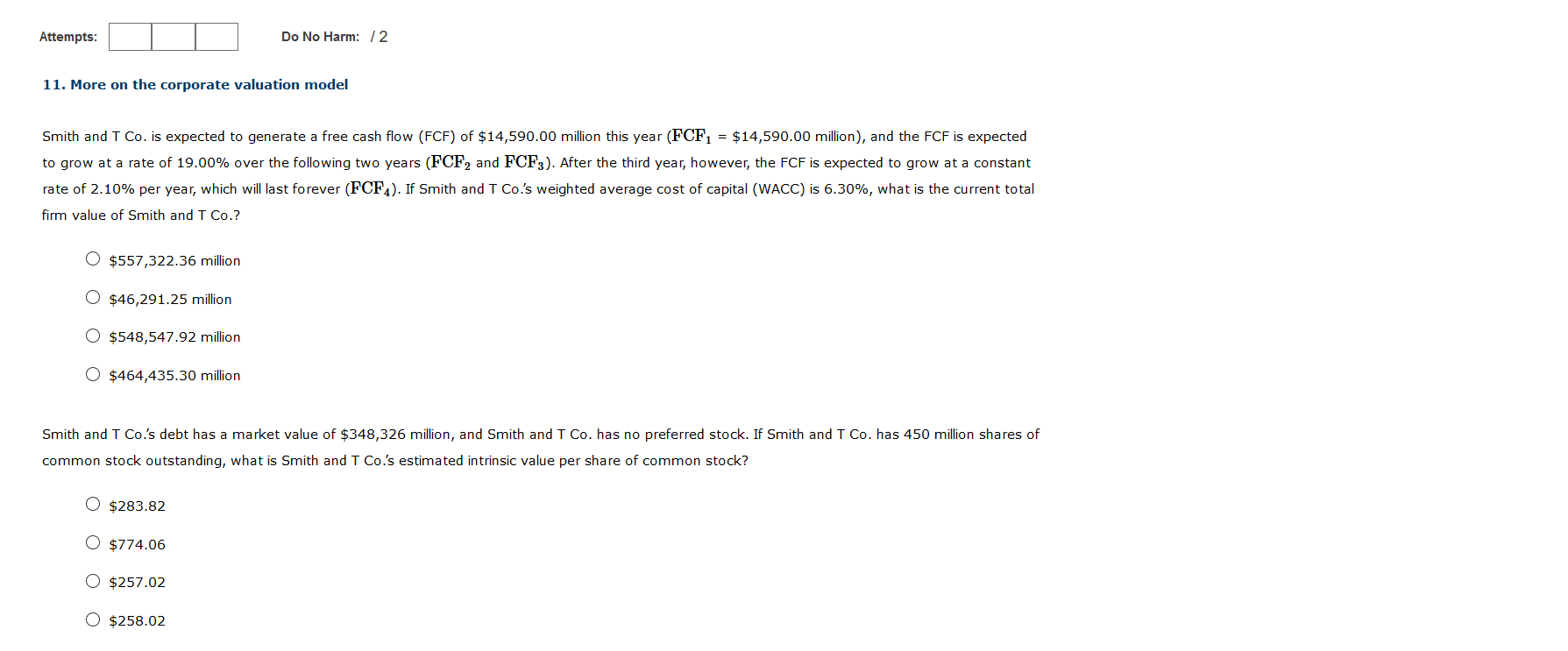 Attempts: Do No Harm: 12 11. More on the corporate valuation