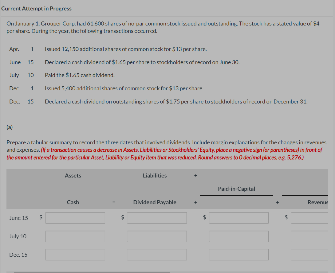  Current Attempt in Progress On January 1, Grouper Corp. had 61,600