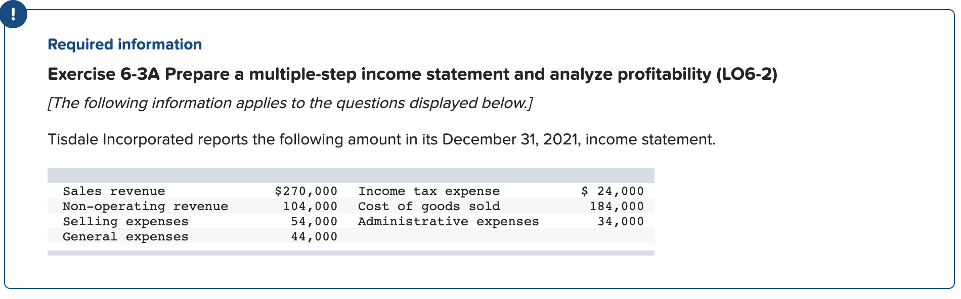  Required information Exercise 6-3A Prepare a multiple-step income statement and analyze