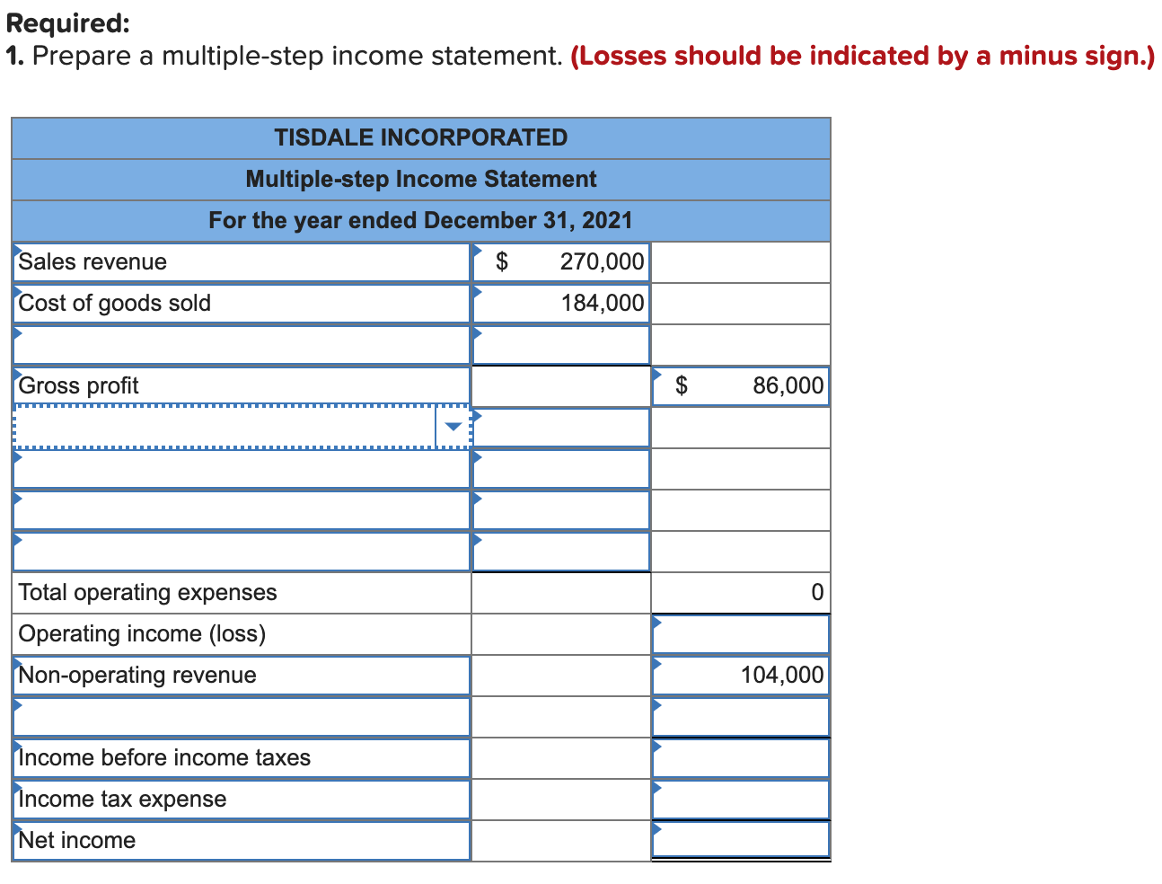 profitability (LO6-2) [The following information applies to the questions displayed below.] Tisdale
