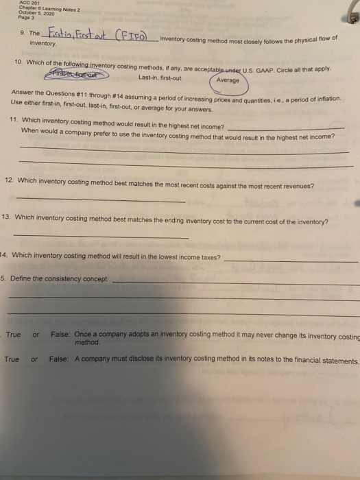  ACC 201 Chapter 6 Learning Notes 2 October 5, 2020 Page
